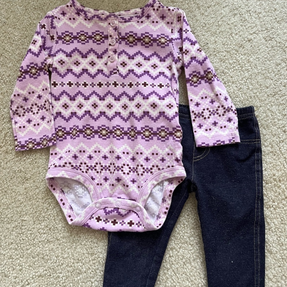 Carter's Pink and Purple Patterned Bodysuit Set